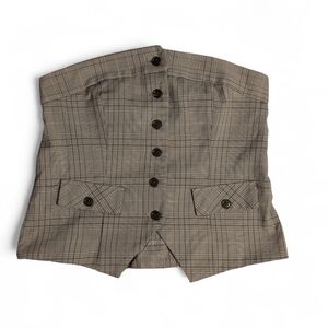 Elegant Plaid Strapless Button-Up Blouse